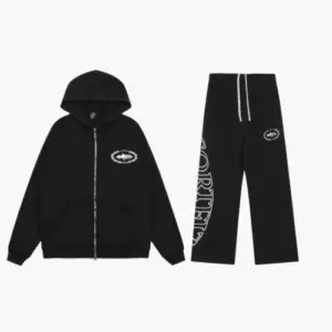 Corteiz Colly Arch Zip Tracksuit Black White